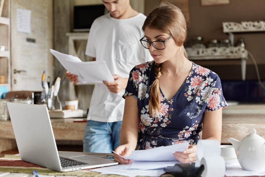 Small business owner managing taxes