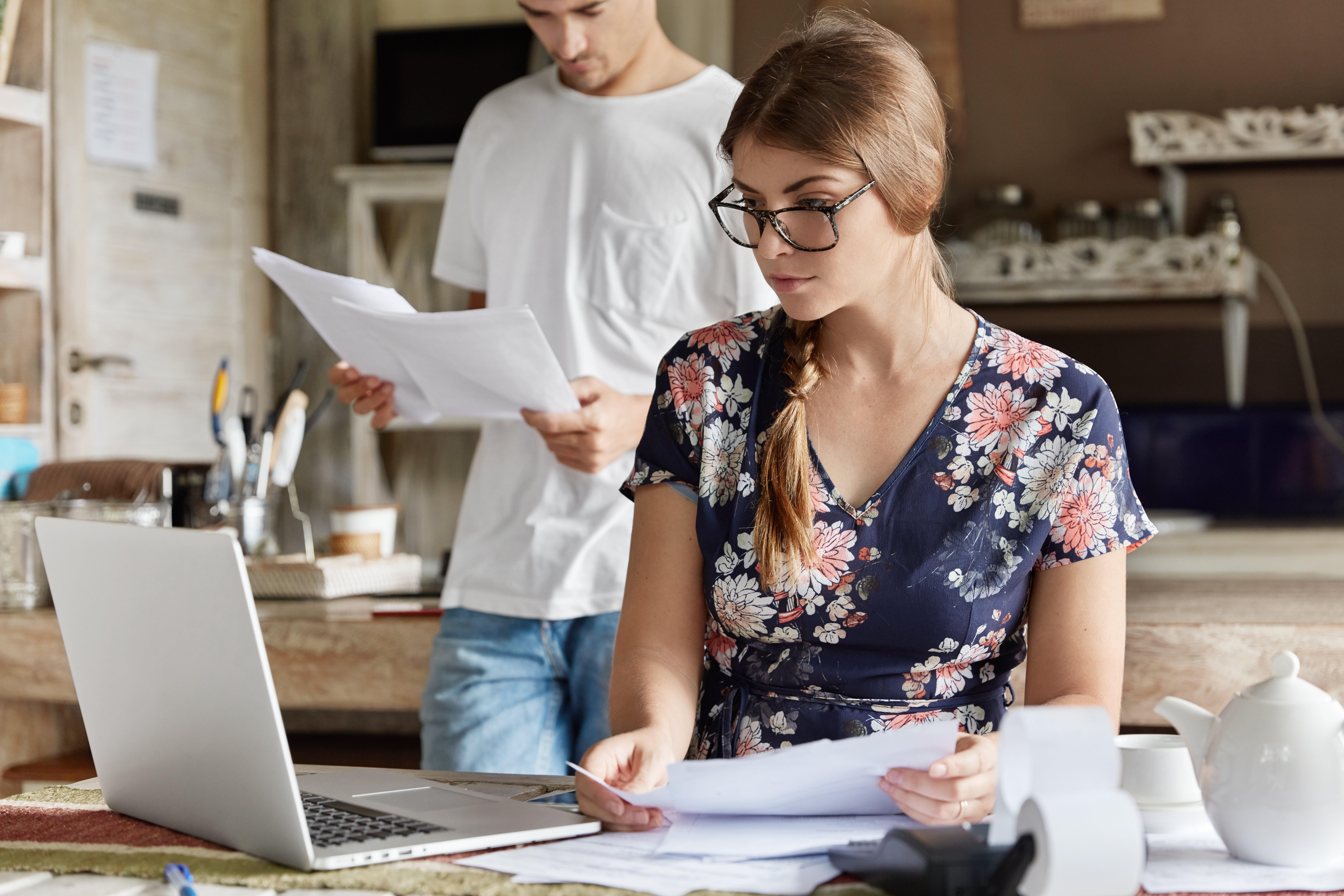 Small business owner managing taxes